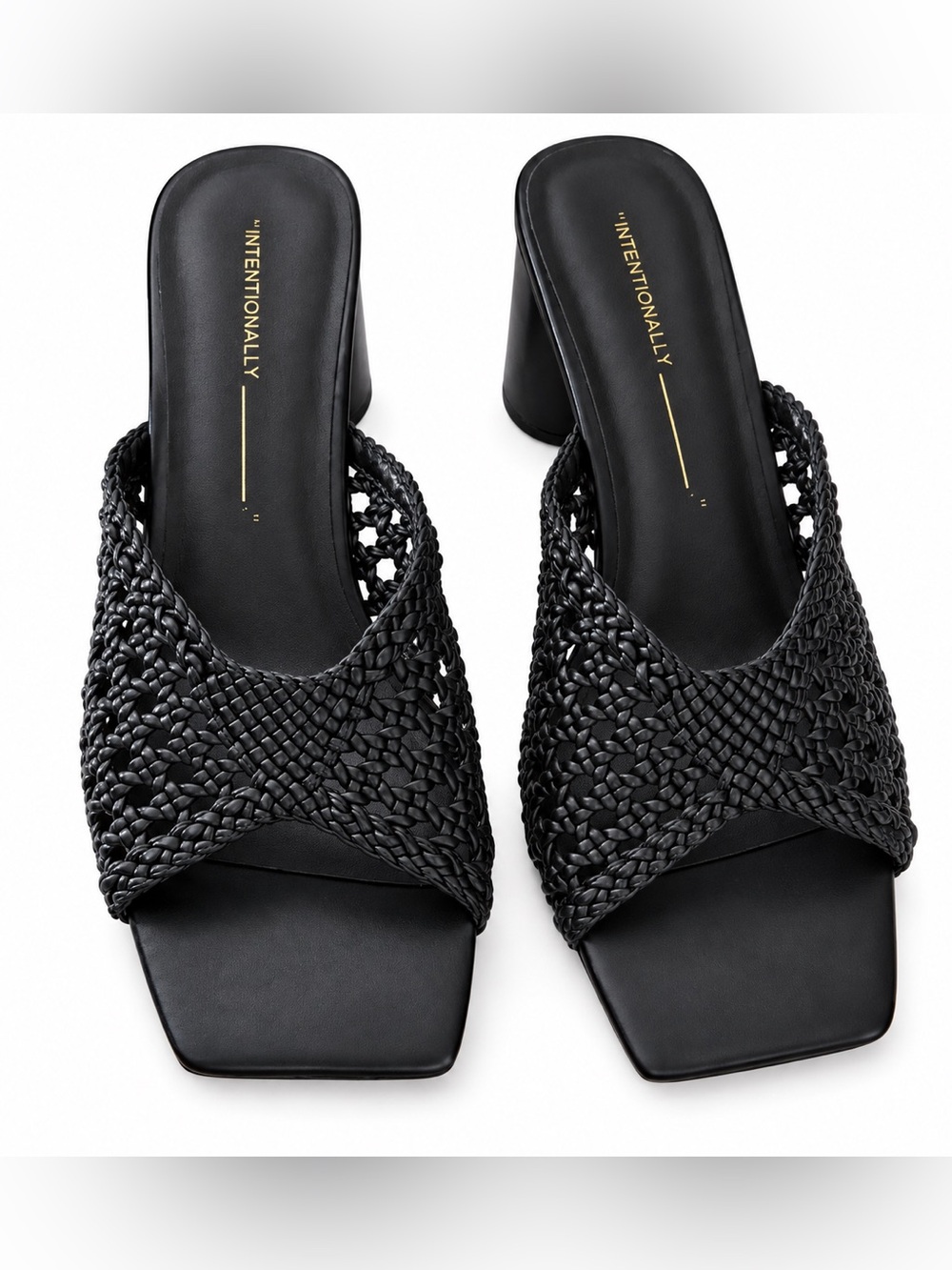 Woven Open-Toe Block Heel vegan Slide - Black size‎ 9